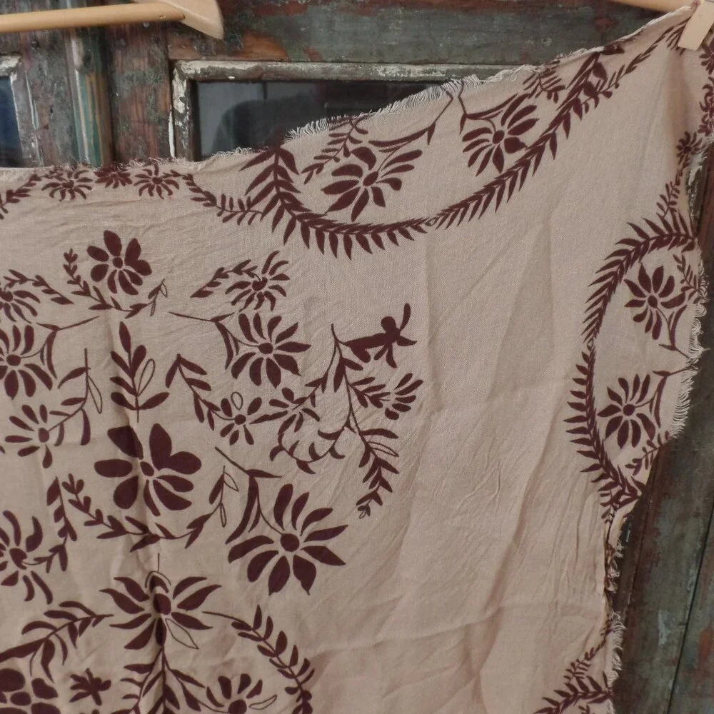 Free People Iconic Print Bandana Scarf 27" x 27" TAN with Brown Floral NWOT - Picture 3 of 8